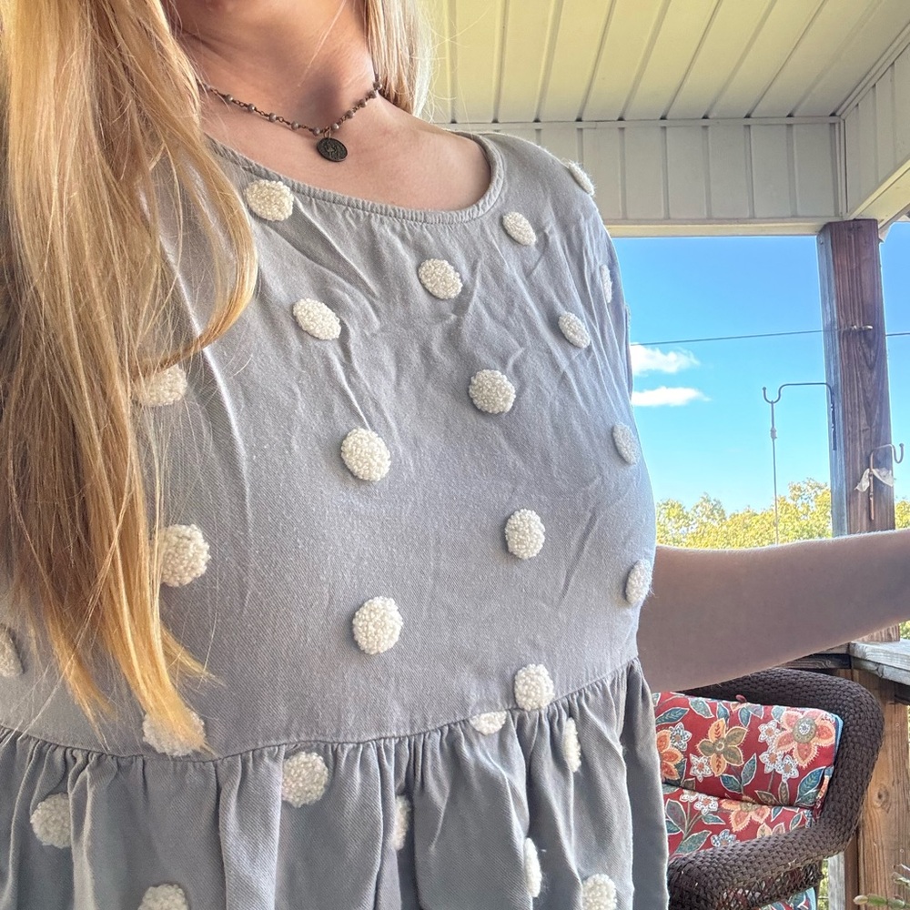 Blu Pepper Blue Gray Polka Dot Texture’s Coquette Women's Top